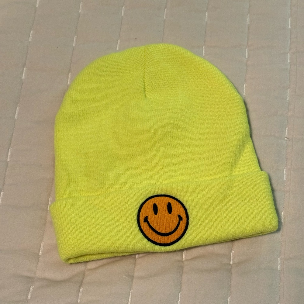 Aviator Nation neon smiley face beanie